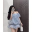 Áo trễ vai tay bồng form rộng 2 tầng quả bí ngô đính nơ xinh kèm quần trong phong cách bánh bèo điệu đà- A278