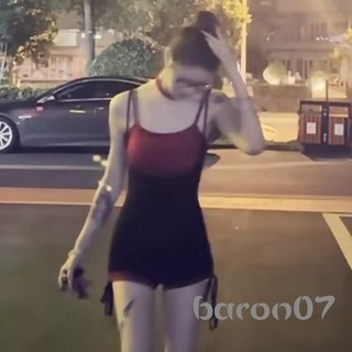 Nữ Mùa Hè Chắp Vá Áo Liền Quần Không Tay Spaghetti Dây Đeo Màu Sắc Tương Phản Jumpsuit Quần Short Playsuit