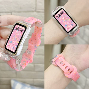 Dây đeo silicon thạch trong suốt có vỏ cho Huawei Band 10 9 8 7 6 6pro Vòng tay thoáng khí cho Honor Band 9 7 6 Dây đeo cổ tay thể thao Phụ kiện thay thế