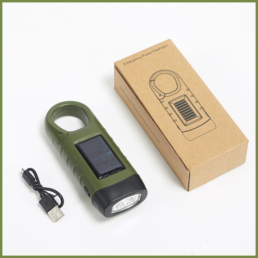 Đèn Pin Năng Lượng Mặt Trời Quay Tay Câu Cá Đèn Pin Nhỏ Di Động Đèn Pin LED Sạc USB Nhanh kouvn