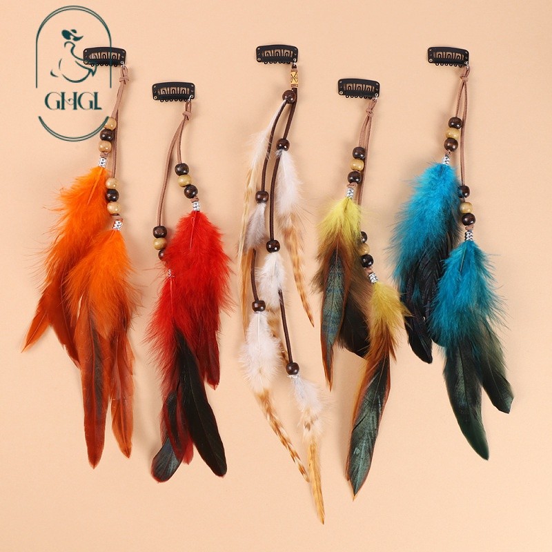 G GHGl Sẵn Sàng Retro Phong Cách Dân Tộc Lông Vũ Kẹp Tóc Tua Rua Tóc Bohemian Đi Biển Phong Cách Kỳ Nghỉ Phụ Kiện Tóc Ấn Độ Mũ Nữ