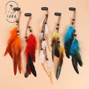 G GHGl Sẵn Sàng Retro Phong Cách Dân Tộc Lông Vũ Kẹp Tóc Tua Rua Tóc Bohemian Đi Biển Phong Cách Kỳ Nghỉ Phụ Kiện Tóc Ấn Độ Mũ Nữ