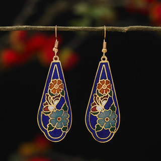 GHGl ❤️Real Shot Năm Mới Tính Khí Trung Quốc Retro Cloisonne Men Bông Tai Bé Gái Tính Khí Cổ Điển Đơn Giản Bông Tai Hoa Thiết Kế Niche Bông Tai Phong Cách Trung Hoa