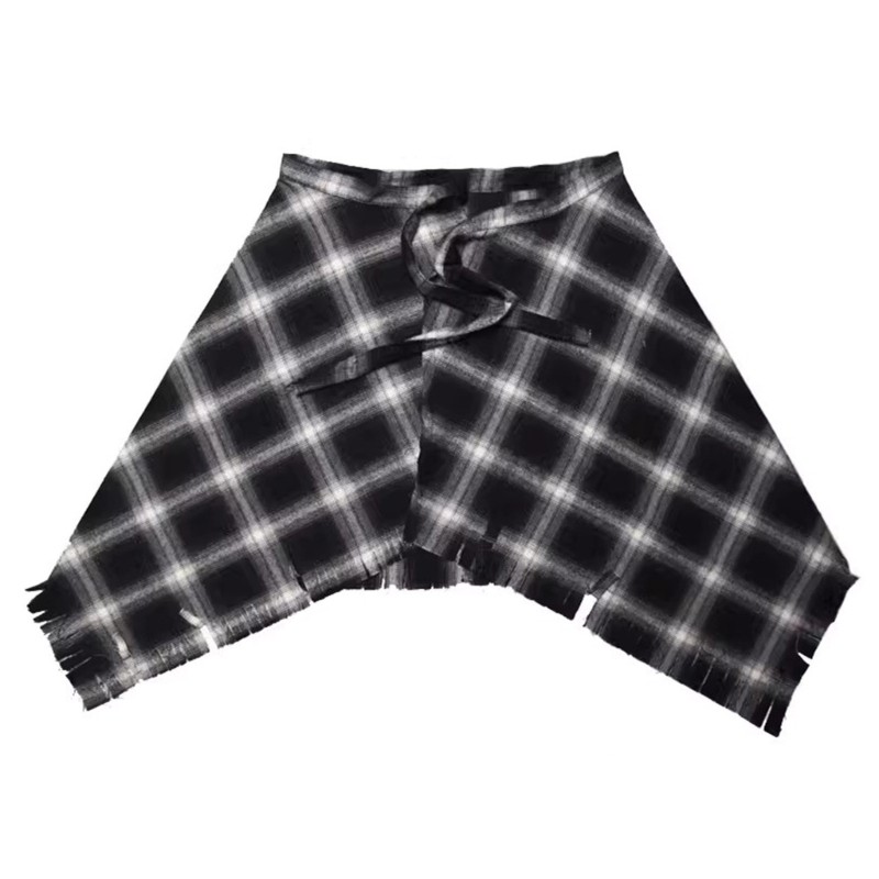 Cinna Unisex Checkered Ngắn Quấn Váy Đau Khổ Hông Khăn Buộc Lên Lớp Overskirt
