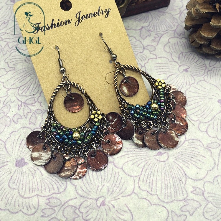 Bông tai dài tua rua vỏ tự nhiên phong cách Bohemian, Hawaii, phụ kiện kỳ nghỉ bãi biển