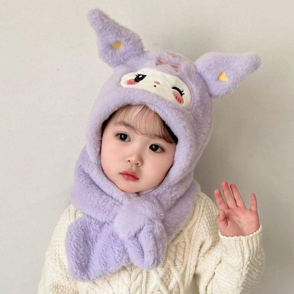 Mũ họa tiết kuromi nháy mắt cho bé kèm khăn quàng cổ và giữ ấm tai