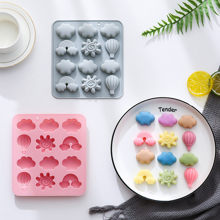 12 Khoang Đám Mây Nóng Bóng Khí Mặt Trời Cầu Vồng Hình Khuôn Silicon Sáp Chai Đường Chocolate Khuôn Trang Trí Bánh Khuôn DIY Khuôn Nướng Bánh
