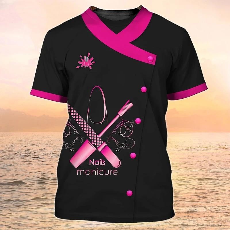 Mùa Hè Mới Ngắn Tay T-Shirt 3D Nail Nghệ Sĩ Cá Nhân Cuộc Sống Hàng Ngày Làm Việc Đồng Phục