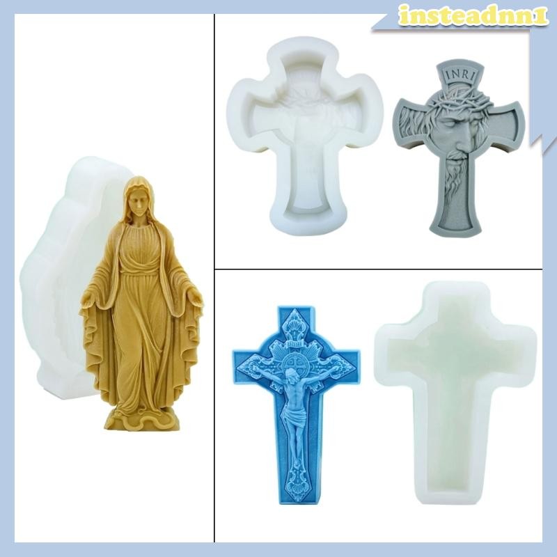 Inste Tượng Chữ Thập Khuôn Silicon Công Giáo Thạch Cao Bê Tông Nhựa Đúc Dụng Cụ 3D Trinh Nữ Xà Phòng Khuôn Nhà Tôn Giáo Trang Trí