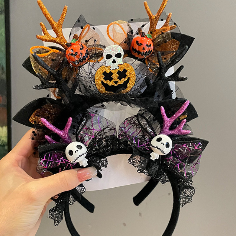 Sản phẩm Halloween: Bí Ngô và Nơ Tóc Phát Sáng Hình Nhện - Phụ Kiện Tóc Cho Các Sự Kiện Lễ Hội