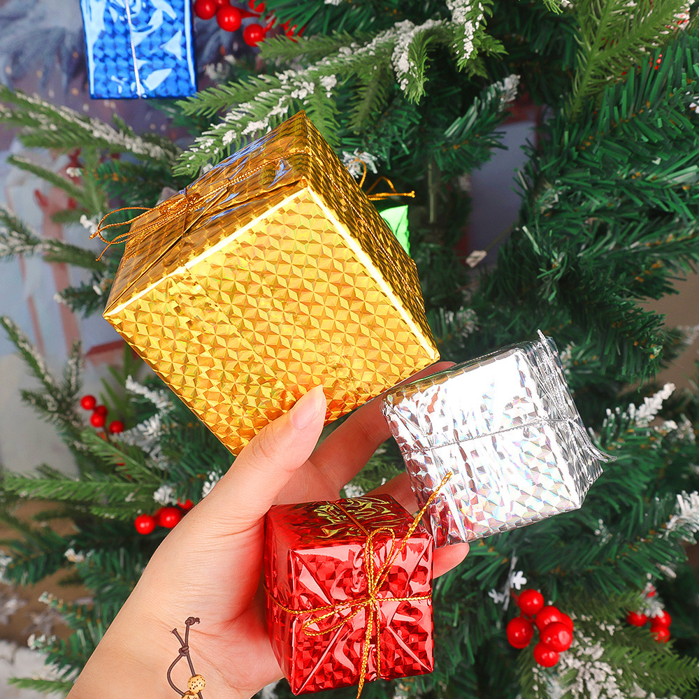 6 / 12 Mặt dây chuyền hộp xốp vuông Mini / lớn - Đồ trang trí treo cây thông Noel - 2.5 / 3 / 4 / 5 / 6 / 8cm Hộp quà tặng đầy màu sắc - Đồ dùng dự tiệc năm mới - Trang trí nhà Giáng sinh