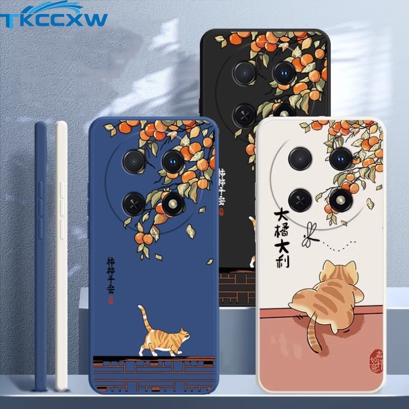 Dành Cho Xiaomi 14T 14 13 12 13T 12T Pro 12 13 Lite Ốp Điện Thoại Hoạt Hình Dễ Thương Mèo Cam Silicon Cạnh Vuông Bìa Mềm