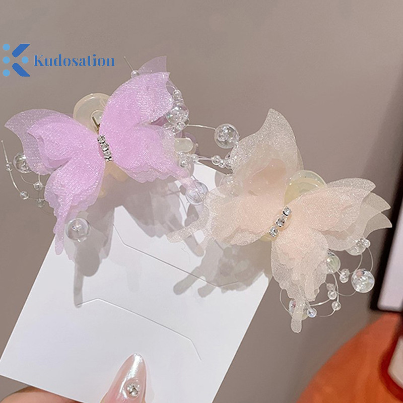 Kudosation Mới Thời Trang Mô Phỏng Kẹp Tóc Nữ Thanh Lịch Ngọc Trai Nơ Đuôi Ngựa Kẹp Phụ Kiện Tóc Cua Ngọt Vuốt Mũ Đội Đầu