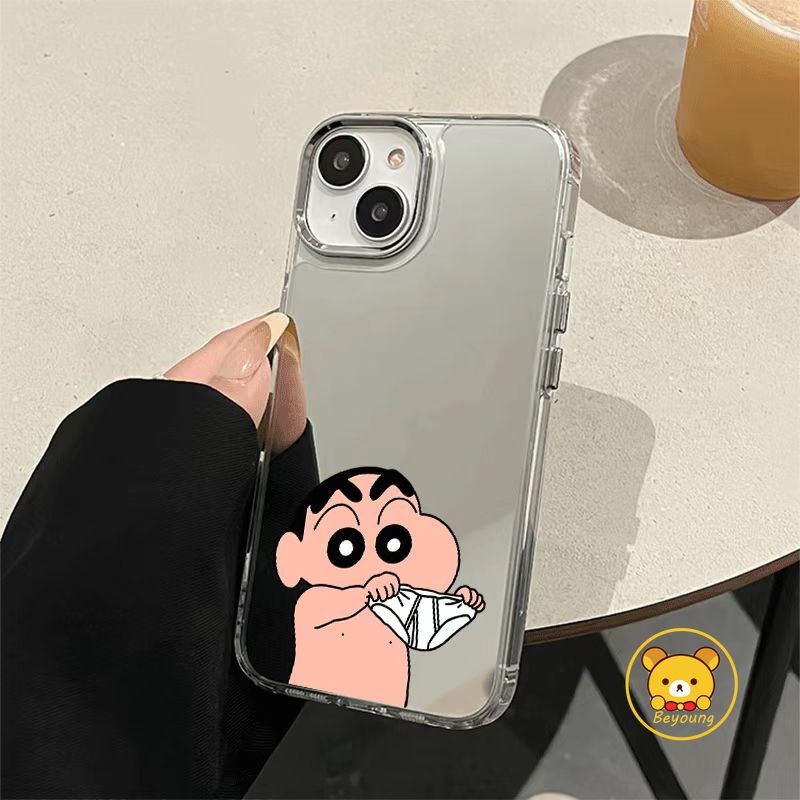 Ốp Điện Thoại Gương Crayon Shin-chan Dễ Thương Ngộ nghĩnh Cho Xiaomi 14T 14 Pro Redmi 14C 14R Note 14 13 Pro Plus Poco C50 C55 5G Ốp Lưng Mạ Điện Cứng Hoạt Hình