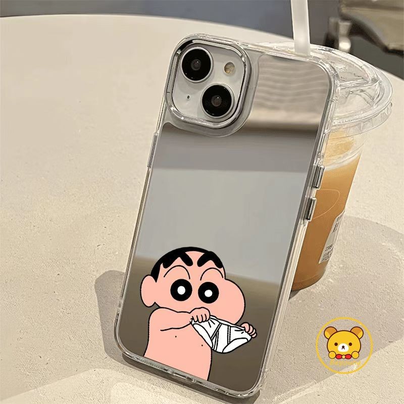 Ốp Điện Thoại Gương Crayon Shin-chan Dễ Thương Ngộ nghĩnh Cho Xiaomi 14T 14 Pro Redmi 14C 14R Note 14 13 Pro Plus Poco C50 C55 5G Ốp Lưng Mạ Điện Cứng Hoạt Hình
