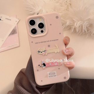 Ốp Điện Thoại Silicon Mềm Lỏng Cho iPhone 16 15 14 13 12 Pro Max Vỏ iPhone 16Plus Thêu Hàn Quốc Mèo Con Đơn Giản