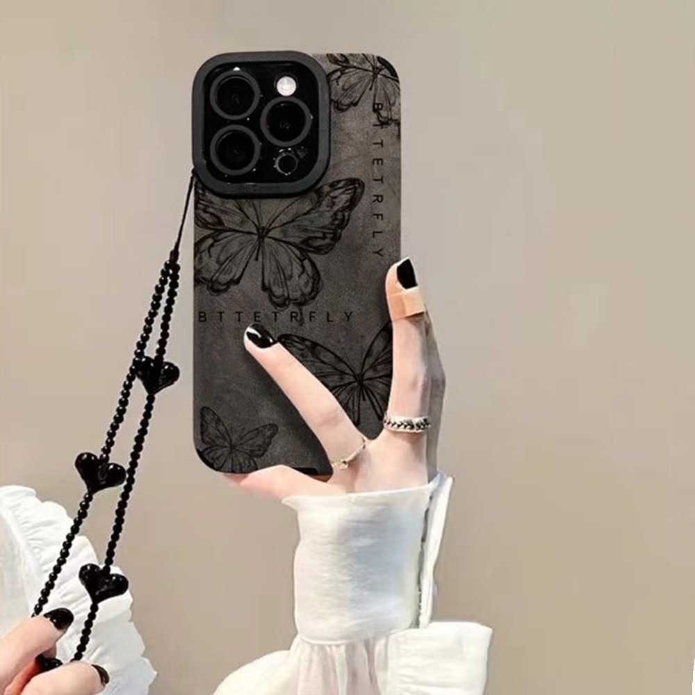 Ốp Điện Thoại Da Bướm Đen Cho iPhone 17 Pro Max 17 Air 16Plus 15 14 13 12 11 Bảo Vệ Toàn Diện Vỏ Bảo Vệ Chống Sốc