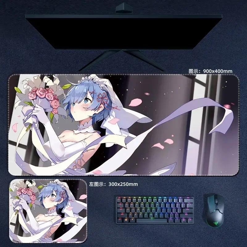 Re 0 Emilia Rem Ram Miếng Lót Chuột Anime Re Zero Life in Another World Large XXL Mousepad Bàn Phím Máy Tính Phụ Kiện Để Bàn Thảm