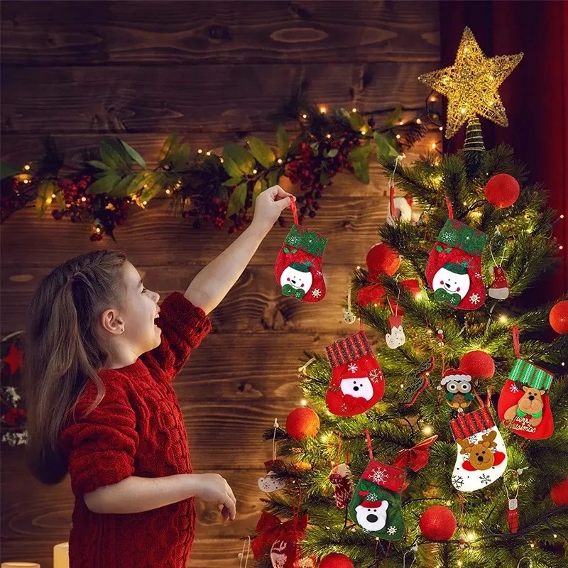 Túi đựng tất Giáng sinh nhỏ có bông tuyết Nai sừng tấm Hươu Gấu nhỏ Túi quà tặng Trang trí cây