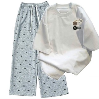 Tổng hợp các sét bộ quần hoạt tiết nơ+mix áo phông Form rộng cotton - LUCKY-