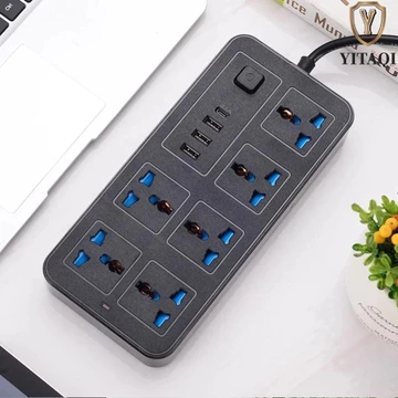 YITAQI Power Multi Tap, EU US UK 6 Ổ cắm AC & 3 dải nguồn USB, Nút nguồn bảo vệ chống sét An toàn 1 Loại C Multiprise Smart Home Sạc cắm đa năng