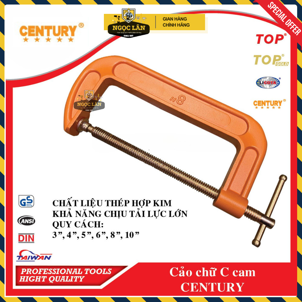 [Chính hãng] Cảo chữ C Century 3-4-5-6-8-10 inch màu cam thép hợp kim chịu lực cao