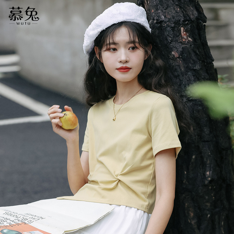 Mutu ins Áo Thun Nữ Tay Ngắn Không Đều Vai, Phù Hợp Mùa Hè, Phong Cách Thời Thượng