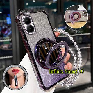 Ốp lưng Infinix Smart 10 Vỏ lấp lánh Gradient mới có gương trang điểm Giá đỡ từ tính Infinix Smart10 Bảo vệ ống kính có giá đỡ dây buộc Vỏ điện thoại chống sốc