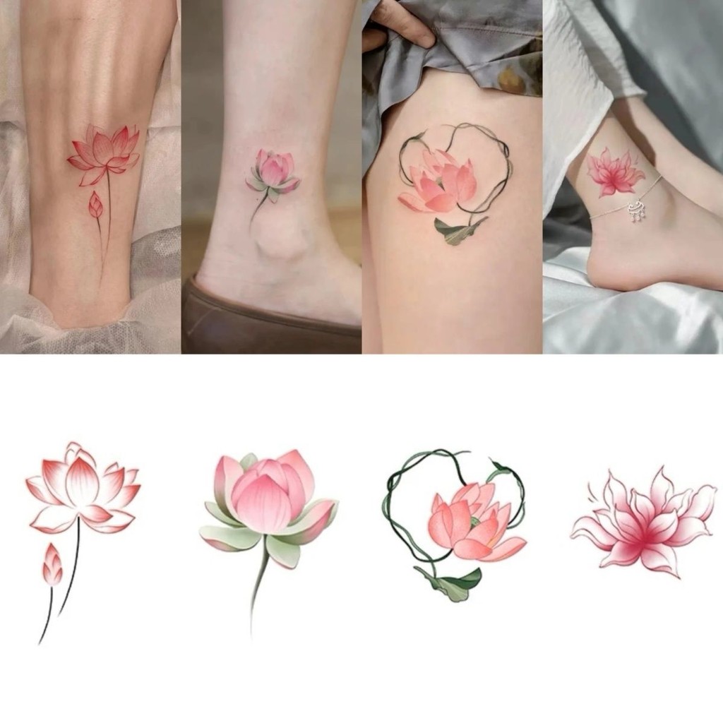 Dán hình xăm hoa sen nhiều màu sắc, đẹp mắt cho cá chân và cánh tay, chống thấm nước, kéo dài lâu bền W234