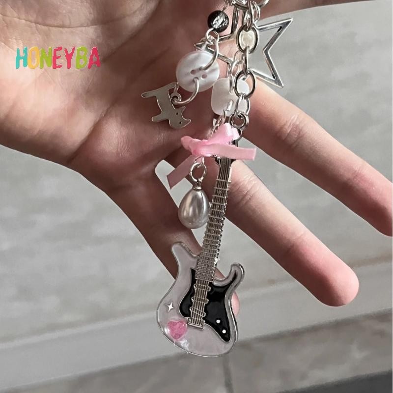 < Honeyba > Y2K Guitar Dành Cho Nam Nữ Thoáng Mát Pentagram Nơ Mặt Dây Chuyền Thời Trang Rock Punk Túi Phụ Kiện Quà Tặng