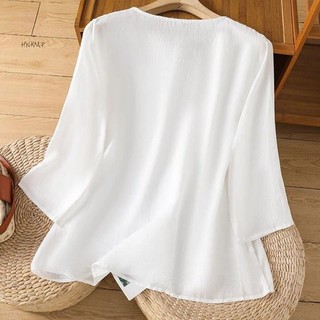 Hình dáng rộng Áo sơ mi bông cổ thủy thủ thoáng khí phong cách vintage dành cho nữ mùa hè