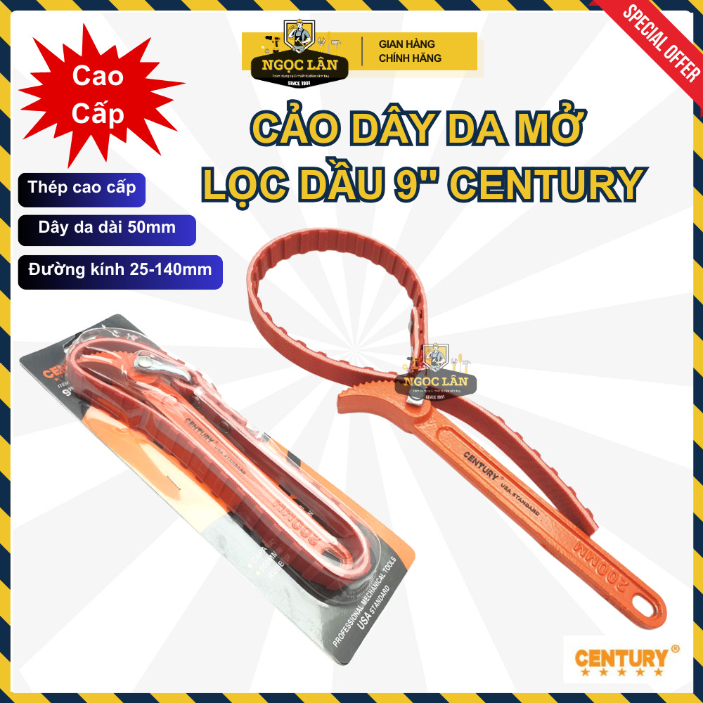 [Chính hãng[ Cảo dây da, cảo mở lọc dầu (nhớt) Century 9" đường kính điều chỉnh từ 25-140mm cao cấp