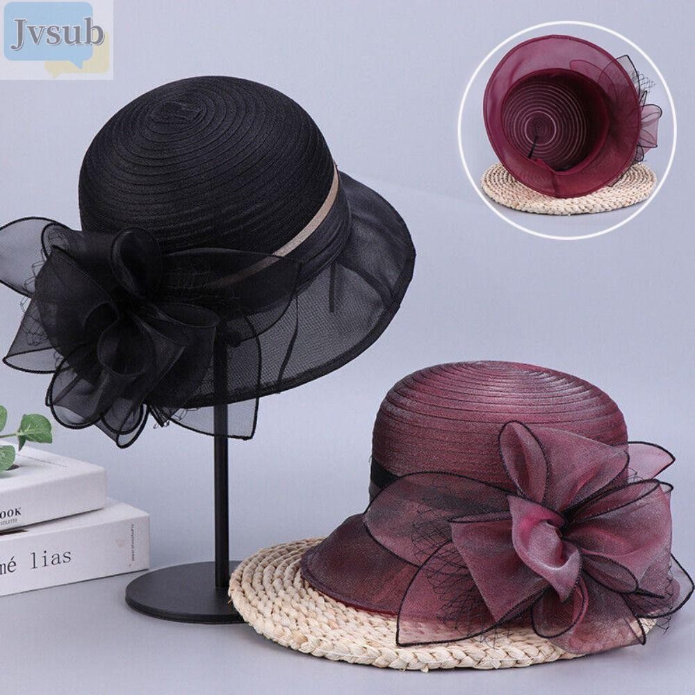 Mũ che nắng ngoài trời JVSUB, Mũ trà Organza Mũ lưu vực mùa hè, Hoa màu trơn thoáng khí cho nữ Mũ ngư dân