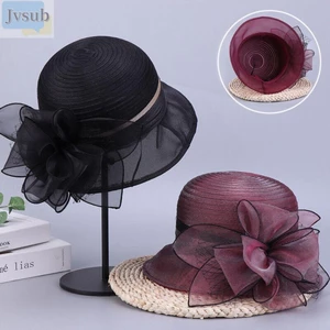 Mũ che nắng ngoài trời JVSUB, Mũ trà Organza Mũ lưu vực mùa hè, Hoa màu trơn thoáng khí cho nữ Mũ ngư dân