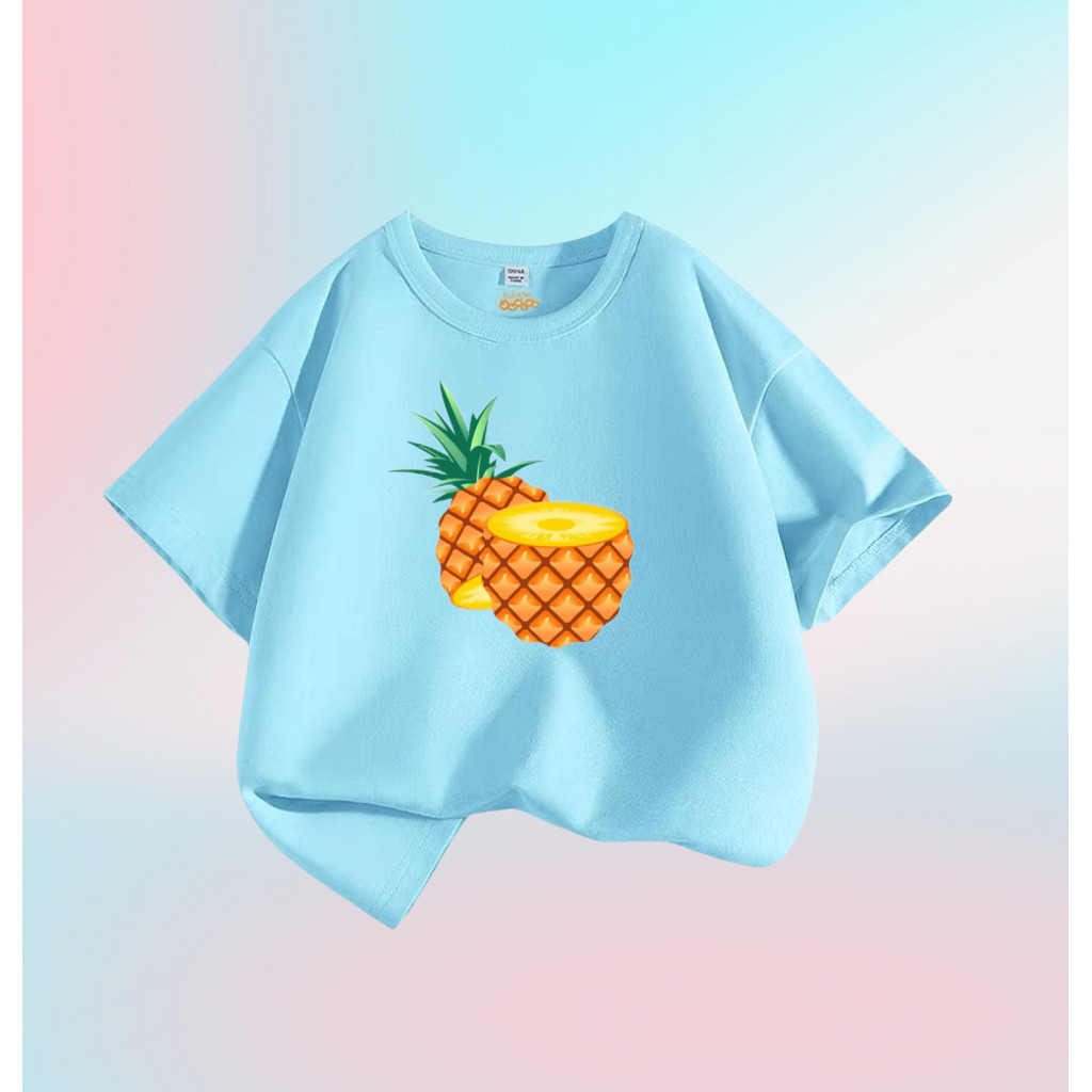 Dứa Trái Cây 2D Trẻ Em Tee Cổ Tròn Top Nắng Mùa Hè Unisex Áo Sơ Mi Cho Bé Trai Bé Gái