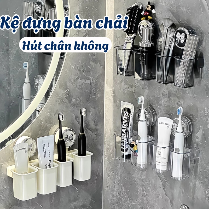 Kệ Để Bàn Chải Đánh Răng Gắn Tường DinoHome, Giá Để Đồ Nhà Tắm Treo Tường Hút Chân Không Siêu Chắc