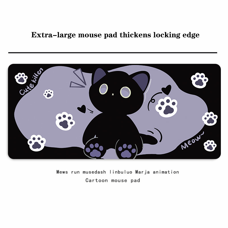 Hoạt Hình Mèo Chuột Miếng Lót XXL Kawaii Dễ Thương Màu Đen Tím Cô Gái Để Bàn Văn Phòng Lớn Máy Tính Bàn Phím Thảm Cao Su Bàn Thảm