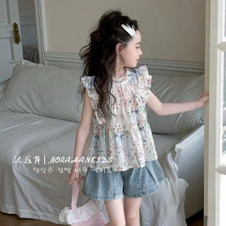 Áo sơ mi hoa nhí bé gái tay bèo công chúa mùa hè phong cách Hàn dễ thương