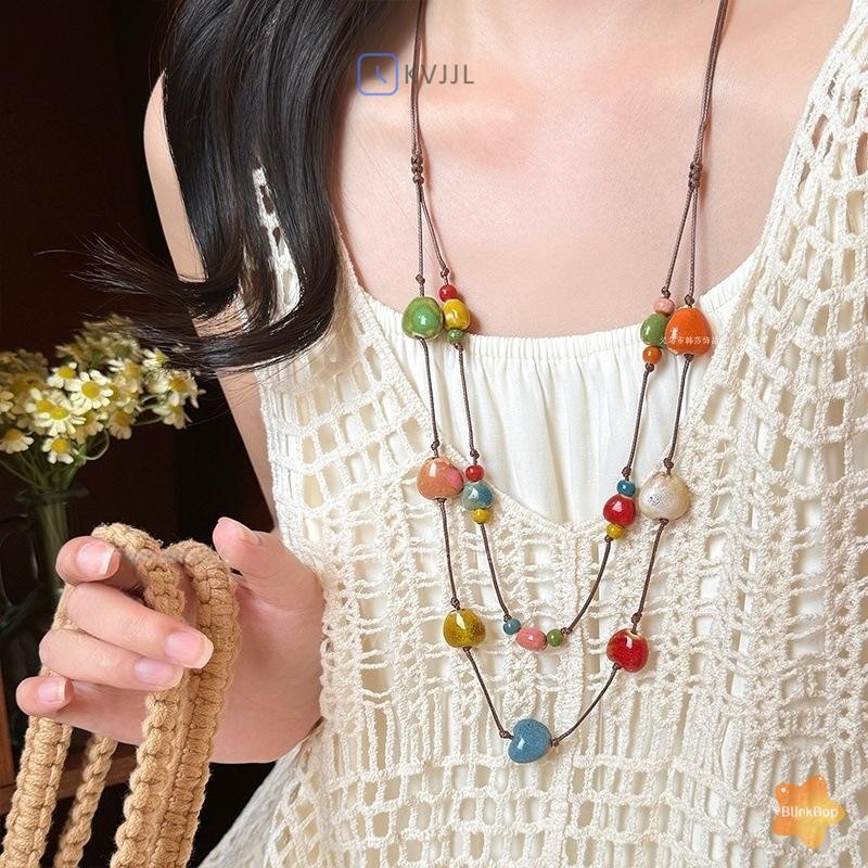 Vòng cổ gốm phong cách boho với dây điều chỉnh linh hoạt