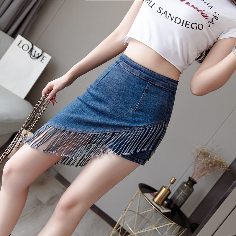 Cao Cấp Lưu Lượng Váy Denim Váy Nửa Chiều Dài Nữ Xuân Hè Chữ a Váy Hip-Packed Phiên Bản Hàn Quốc Quần Short Váy Giả Hai Mảnh Hợp Thời Trang