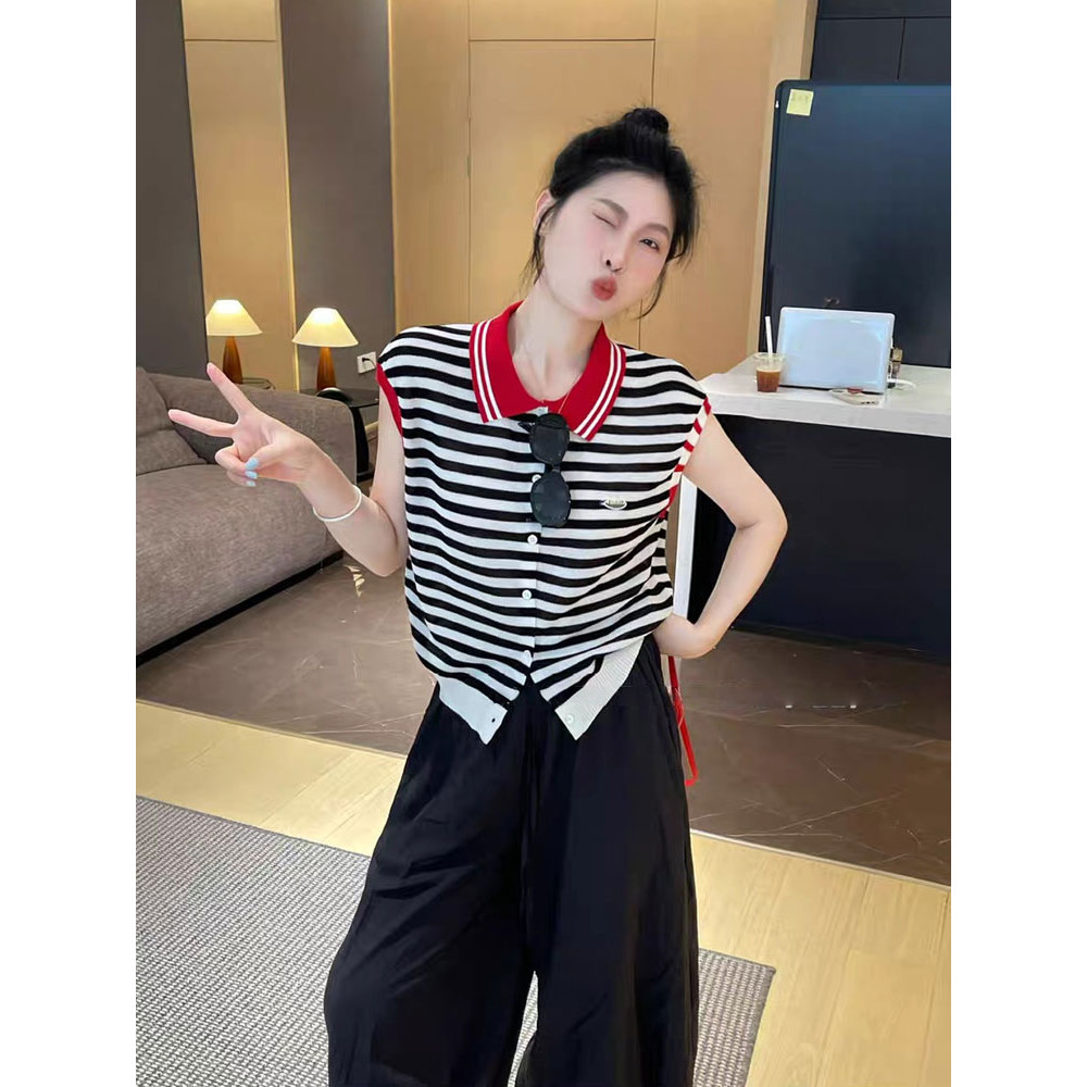 Áo sơ mi polo ice silk và cardigan ngắn tay nữ, phong cách Hàn Quốc mới lạ với màu sắc tương phản, thích hợp mùa hè