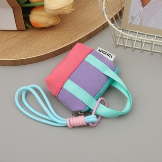 Tai nghe OIWLSAX321, Mini có dây đeo cổ tay Ví đựng tiền xu, Vỏ bảo vệ cáp màu hồng Canvas Dopaamine