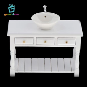 Gamchiano 1 / 12 Bồn rửa tròn thu nhỏ + Bộ tủ cho mô hình nhà búp bê