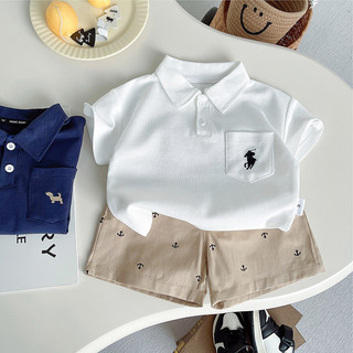 (6m-6Yrs) 2025 Preppy Boy Essentials - Pique Polo + Quần Short Xếp Ly 2 Chiếc