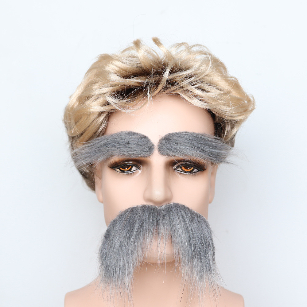 Bộ dụng cụ hóa trang cosplay bao gồm lông mày giả, ria mép và tóc mặt, phù hợp cho bữa tiệc Halloween
