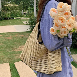 Túi cói lưới phong cách, Nhẹ nhàng và trí tuệ, kèm quai kẹp nách tiện lợi, hoàn hảo đi biển