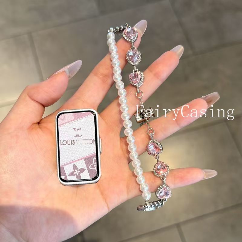 Vòng tay ngọc trai hình trái tim đính kim cương cho Huawei Band 11 pro 10 9 8 Dây đeo cho Huawei Band Fit3 4 2 Phụ kiện có thể thay thế