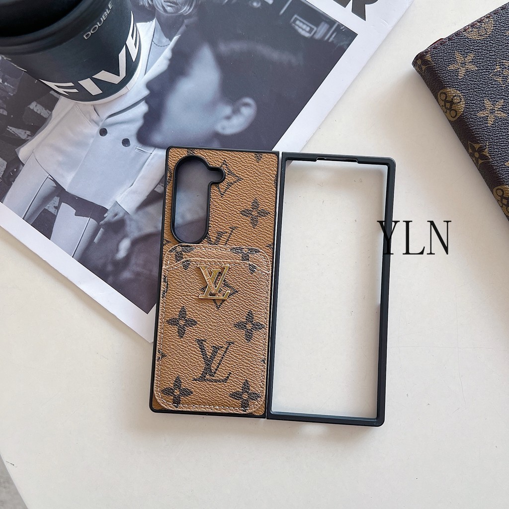 Ốp điện thoại gập lưng PU Leathe sang trọng cho Samsung Galaxy Z Fold 2 3 4 5 6 7 Vỏ phong cách cổ điển sang trọng cho Z Fold7 Với giá đỡ thẻ sang trọng Vỏ bảo vệ chống sốc