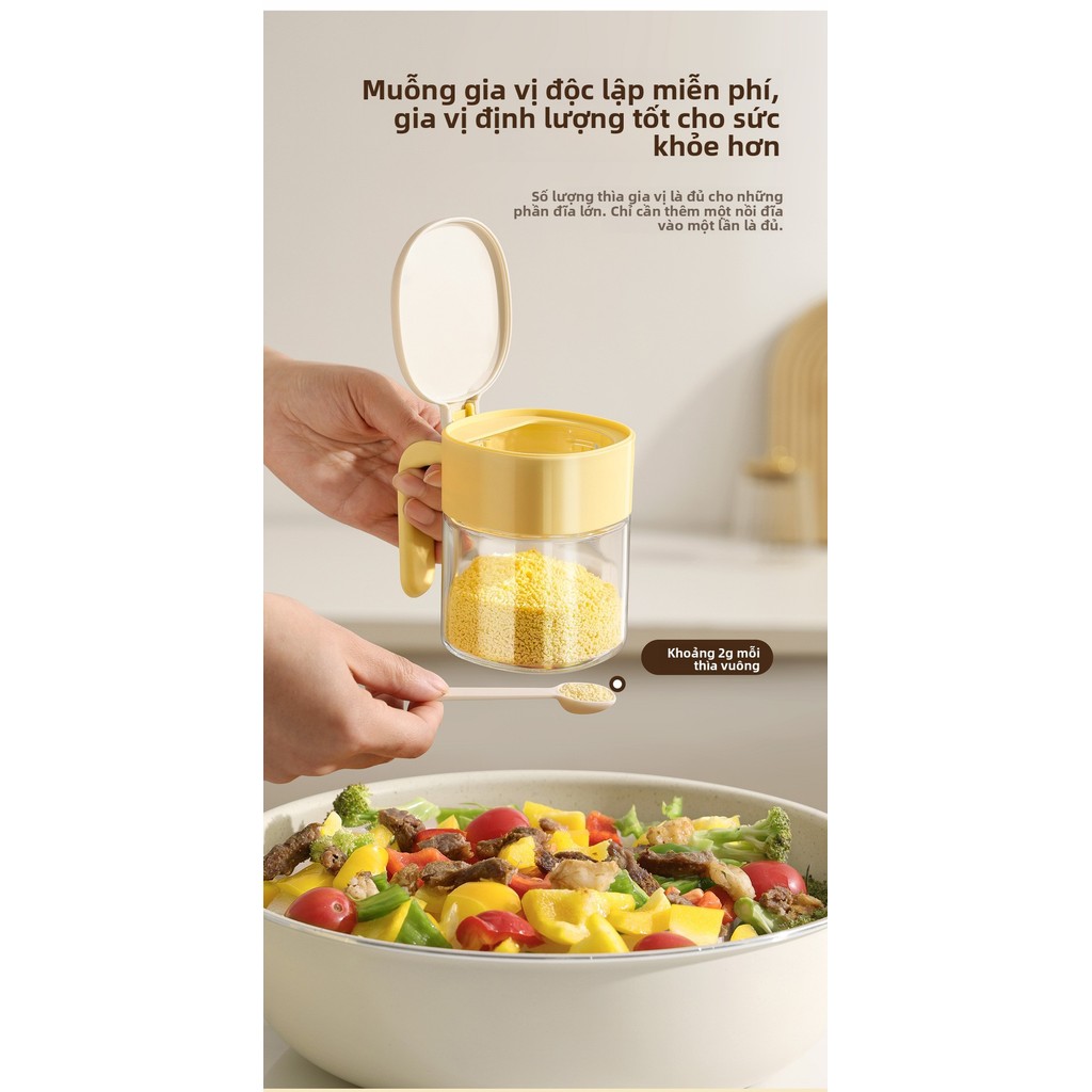 Hũ đựng gia vị thủy tinh cao cấp chống ẩm kèm muỗng - Hộp đựng gia vị nhà bếp tiện dụng, kín khí, bảo quản tốt