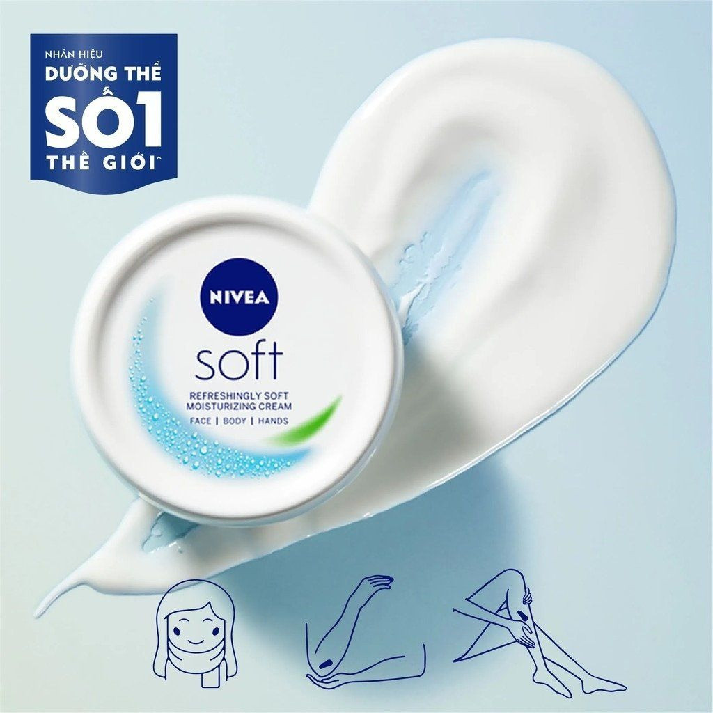 Kem dưỡng ẩm mềm mịn Nivea Soft 200ml full body, dưỡng thể trắng sáng số 1 thế giới